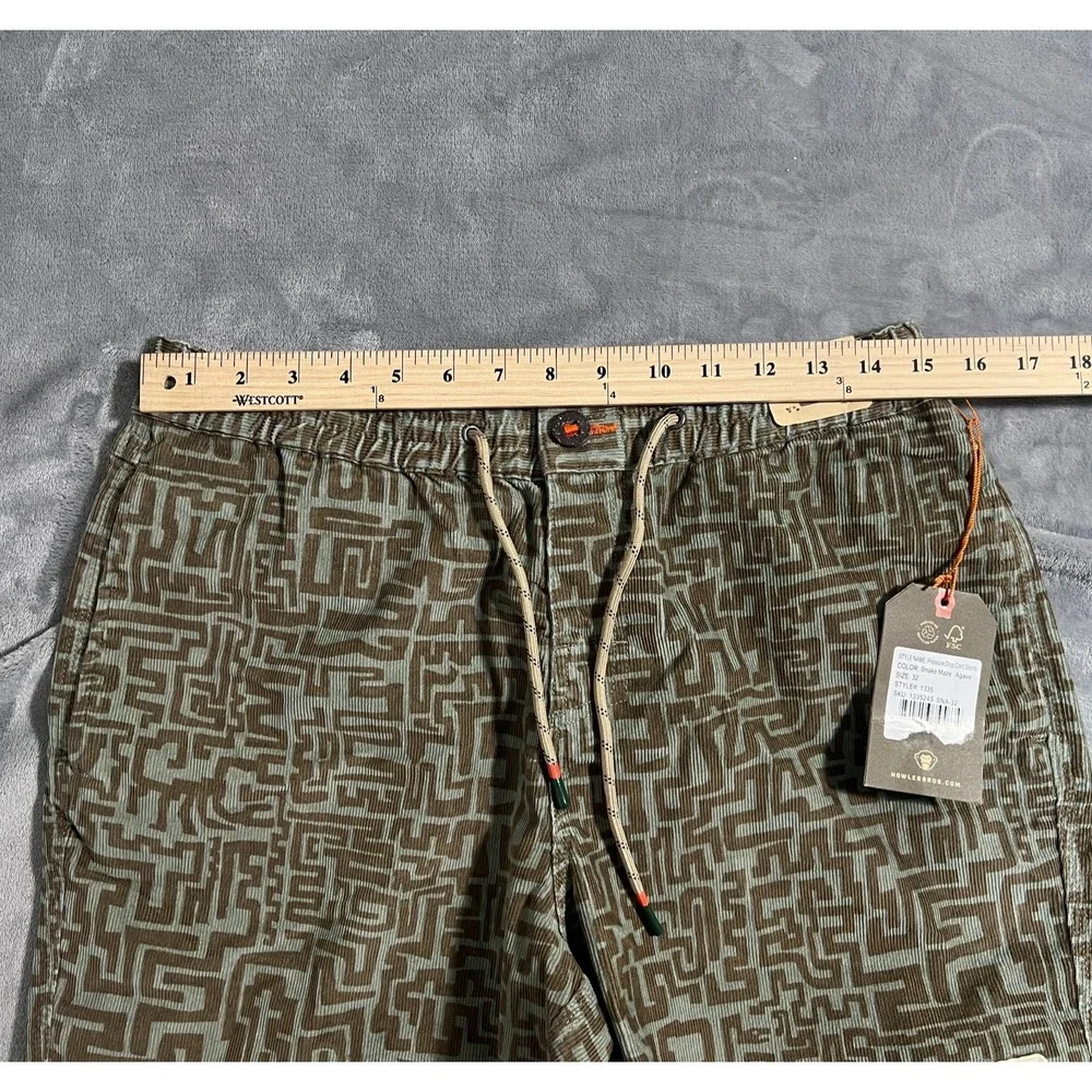 Howler Brothers Bros Pressure Drop Corduroy Shorts Mens 32 New Green Snake Maze